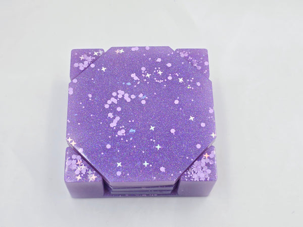 Resin Coaster Set - Purple Glitter
