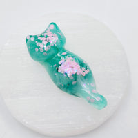 #7 - Cat 3D Fridge Magnet - Green/White/Glitter
