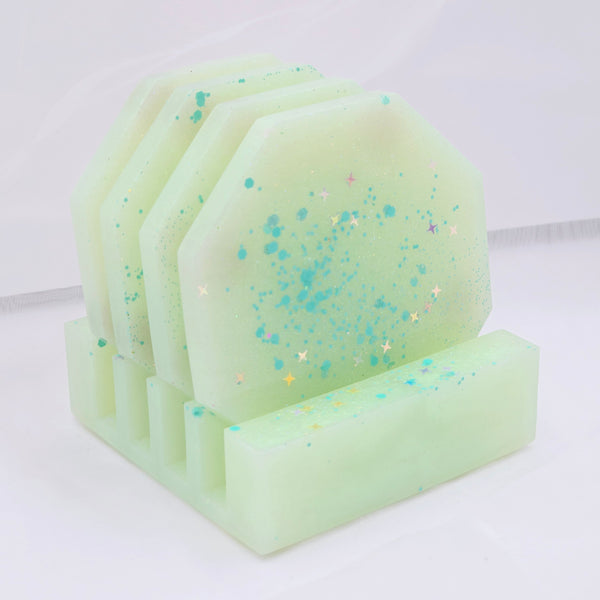 Resin Coaster Set - Green Glitter