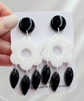 Resin Earrings - Black/White Dangles *Only 1 Pair*