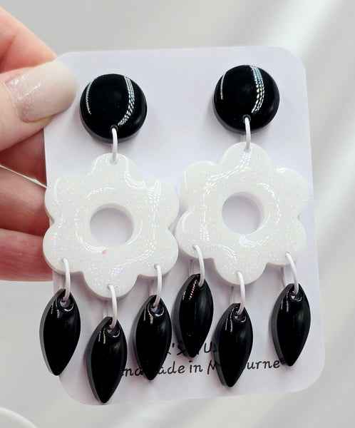 Resin Earrings - Black/White Dangles *Only 1 Pair*