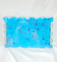 Resin Serving Board - Blue - Silver Handles