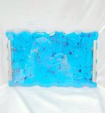 Resin Serving Board - Blue - Silver Handles