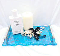 Resin Serving Board - Blue - Silver Handles