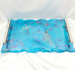 Resin Serving Board - Blue - Silver Handles
