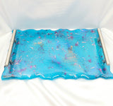 Resin Serving Board - Blue - Silver Handles