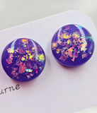 Resin Glitter Studs - Purple Opal *Only 1 Pair*