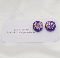 Resin Glitter Studs - Purple Opal *Only 1 Pair*