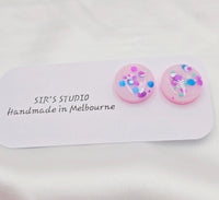 Resin Glitter Studs - Pink Confetti *Only 1 Pair*