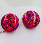 Resin Glitter Studs - Hot Pink Glitter *Only 1 Pair*