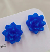 Resin Succulent Earrings - Blue Large