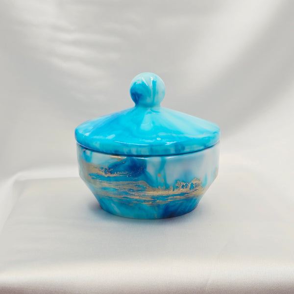 Resin Trinket Jar - Blue/White/Gold