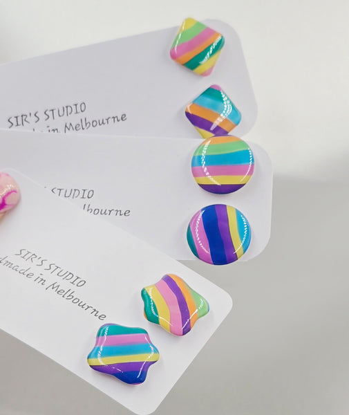 Rainbow Stud Resin Earrings